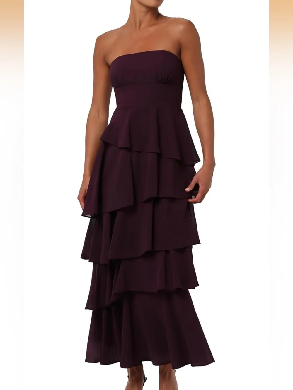 Lulus Jovie Strapless Tiered Midi Dress Chiffon Cocktail Dress SZ L - Picture 3 of 6